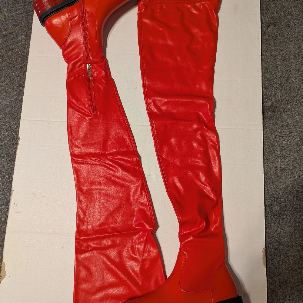 Red Over-the-Knee Platform Boots - Women's Fashion Boots